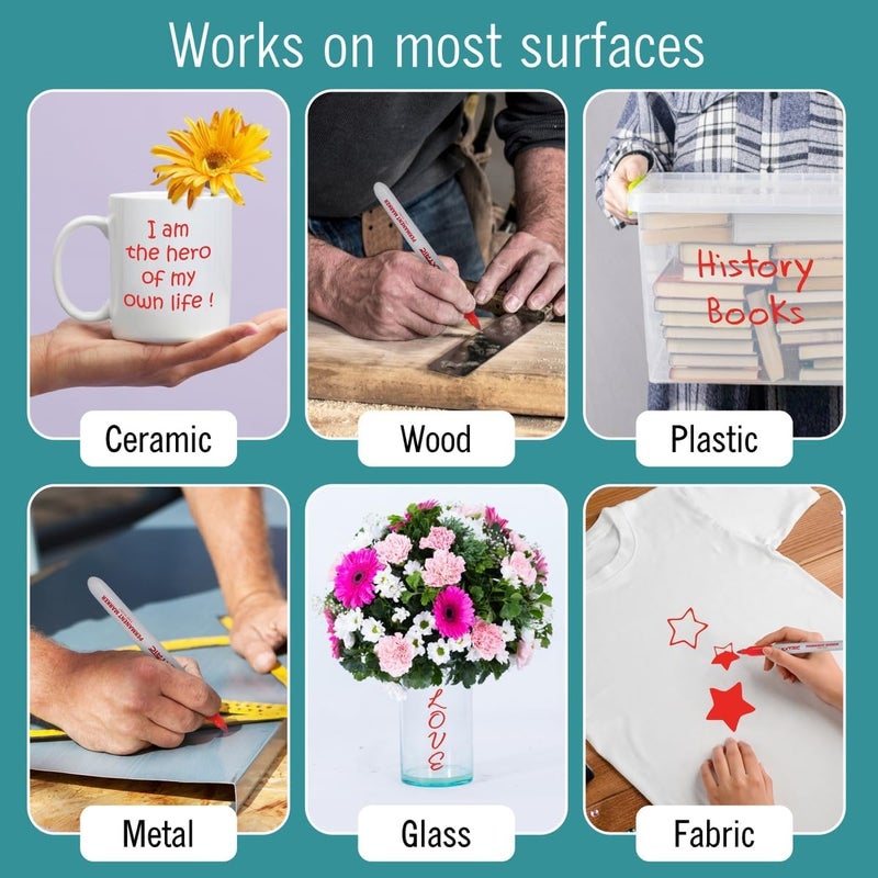 EXTRIC Permanent Markers Red, 12 Count Fine Point Markers, Quick Drying, Works on wood, Paper, Plastic, Metal and Glass, for Home, Office and School use - Image 5